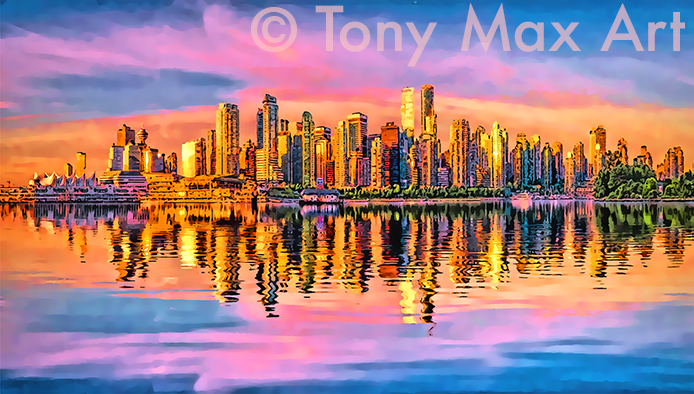 "Coal Harbour Daybreak &ndash; Horizontal" - Coal Harbour art prints by Tony Max